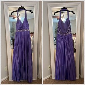 Purple pleated prom dress